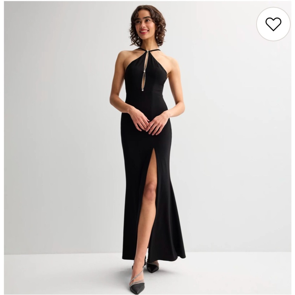 Juniors' Jump Apparel Halter Rhinestone Cut-Out Gown